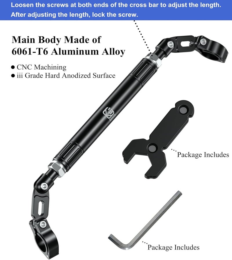 BRCOVAN Motorcycle Cross Bar, Aluminum Alloy, Length Adjustable Handlebar Extender Extension, Motorcycle Balance Bar Reinforce Lever Fit for Handlebars 22mm in Diameter - Image 4